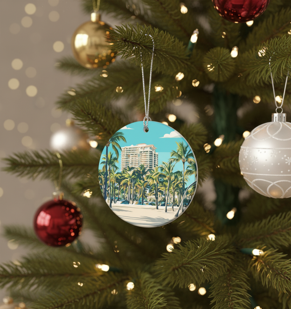 [2D FLAT ACRYLIC] Miami Christmas Ornament – Porcelain Travel Souvenir & Keepsake Gift