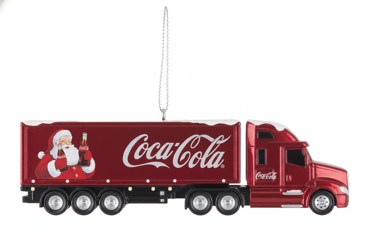 [2D FLAT ACRYLIC] Coca-Cola Semi Truck Christmas Ornament | Collectible Santa Trucker Gift for Holiday Decor