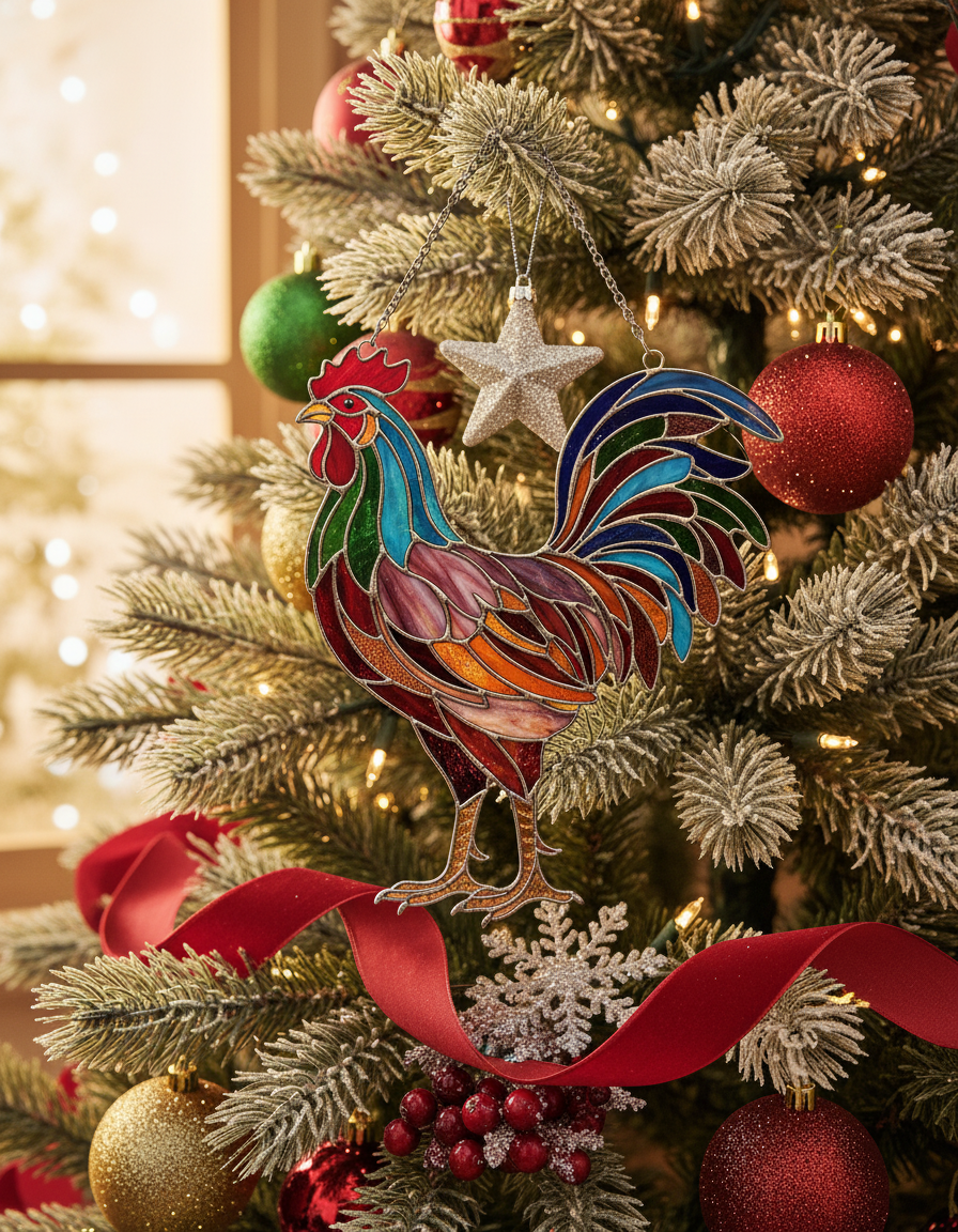 [2D FLAT ACRYLIC] Rooster Suncatcher Ornament – Farm Animal Decor for Window Hanging