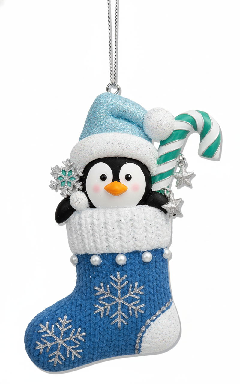 [2D FLAT ACRYLIC] Baby's First Christmas 2025 Ornament – Personalized Penguin Stocking Gift
