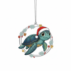 [2D FLAT ACRYLIC] Festive Sea Turtle Christmas Ornament – Holiday Decor & Ocean Lover Gift