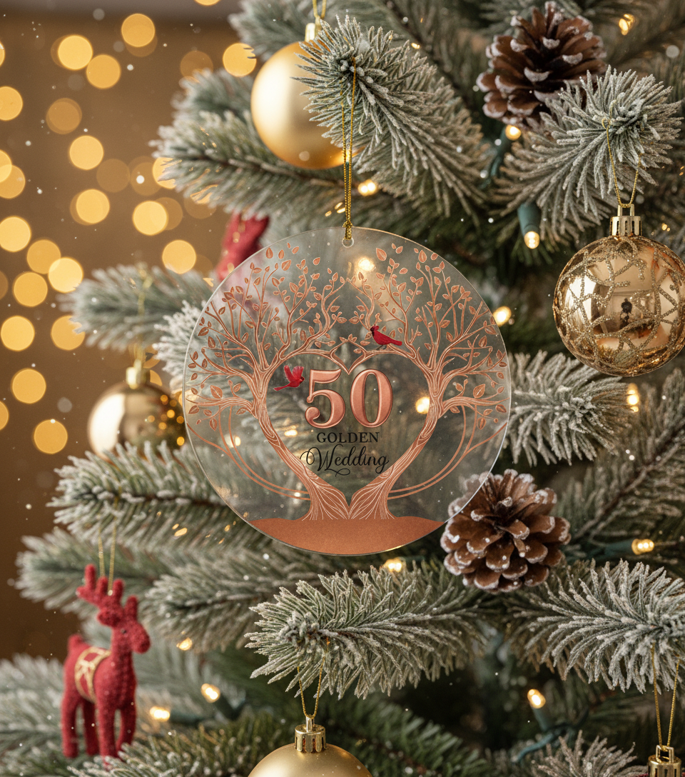 [2D FLAT ACRYLIC] 50th Golden Anniversary Ornament – Keepsake Wedding Gift for Parents & Couples