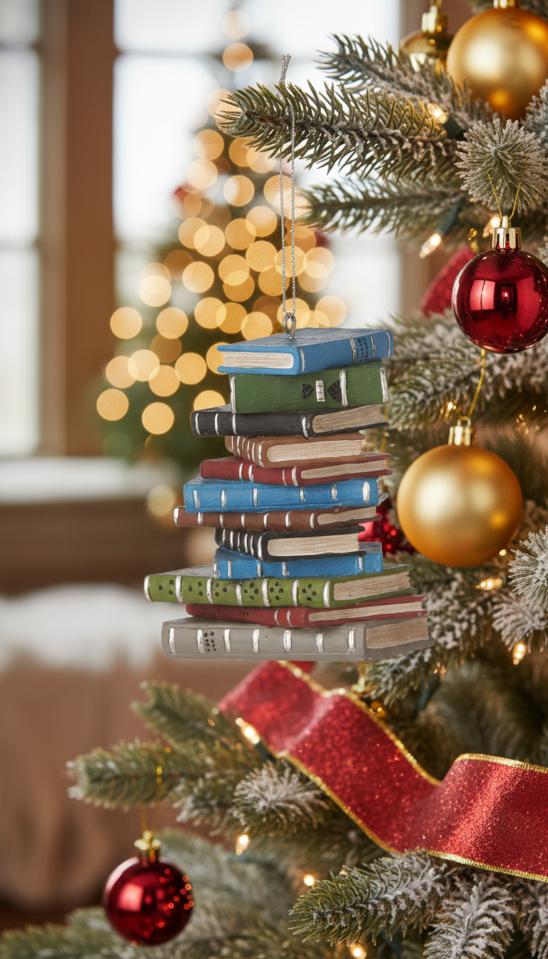 [2D FLAT ACRYLIC] Detailed School Book Stack Christmas Ornament – Perfect Gift for Book Lovers & Teachers