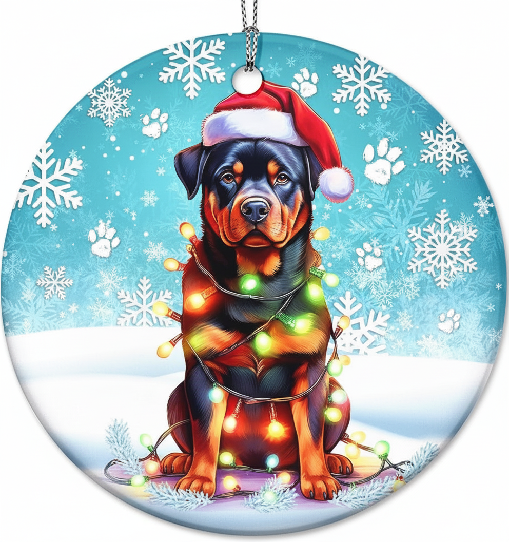 [2D FLAT ACRYLIC] Charming Rottweiler Christmas Ornament | Ceramic Holiday Decor & Dog Lover Gift