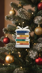[2D FLAT ACRYLIC] Vintage Bookshelf Christmas Ornament – Gift for Book Lovers