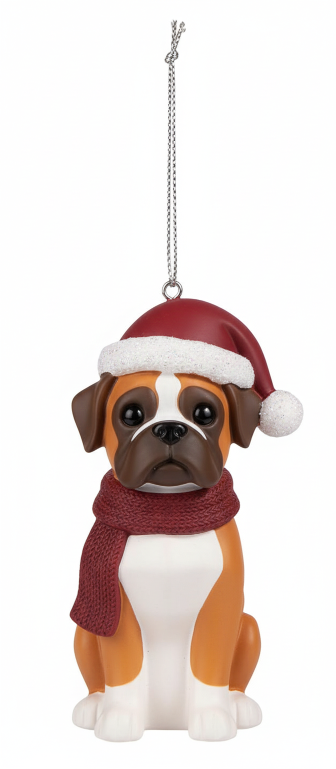 [2D FLAT ACRYLIC] Boxer Dog Santa Hat 2D Flat Acrylic Ornament - Christmas
