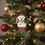 [2D FLAT ACRYLIC] Bichon Frise Christmas Ornament | Festive Dog in Stocking Holiday Decor & Pet Lover Gift