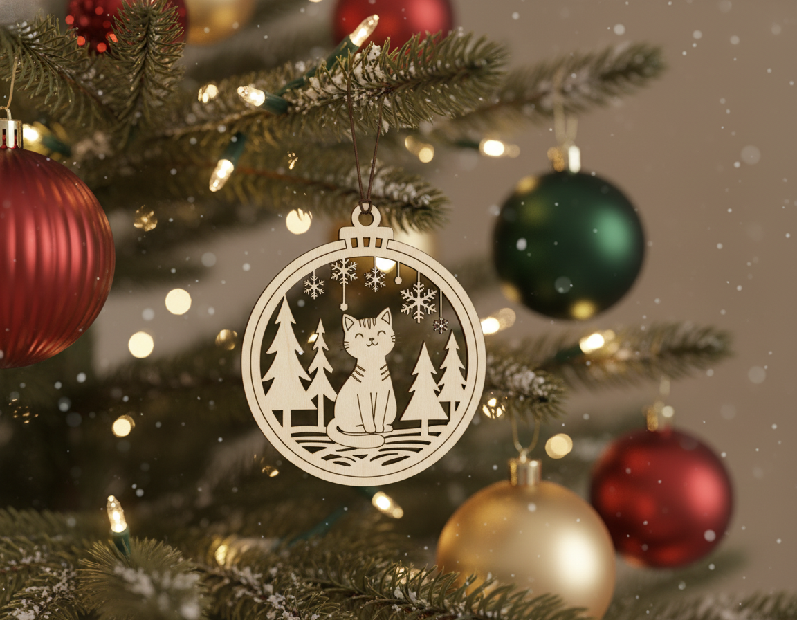 [2D FLAT ACRYLIC] Cat Christmas Ornament