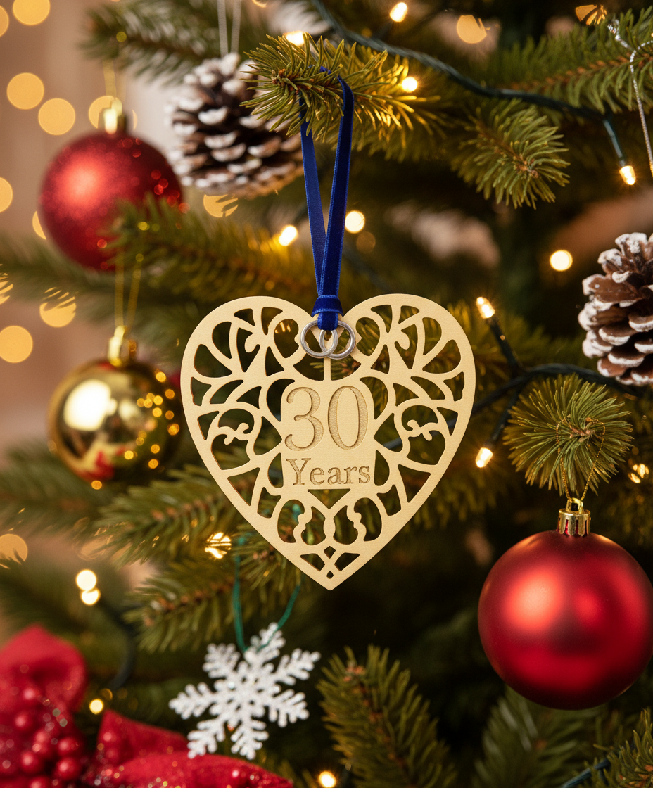 [2D FLAT ACRYLIC] 30th Pearl Anniversary Heart Ornament – Keepsake Gift for Couples