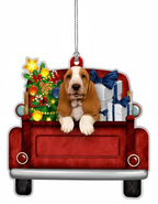 [2D FLAT ACRYLIC] Basset Hound Red Truck Christmas Ornament 2024 | Gift for Dog Lovers