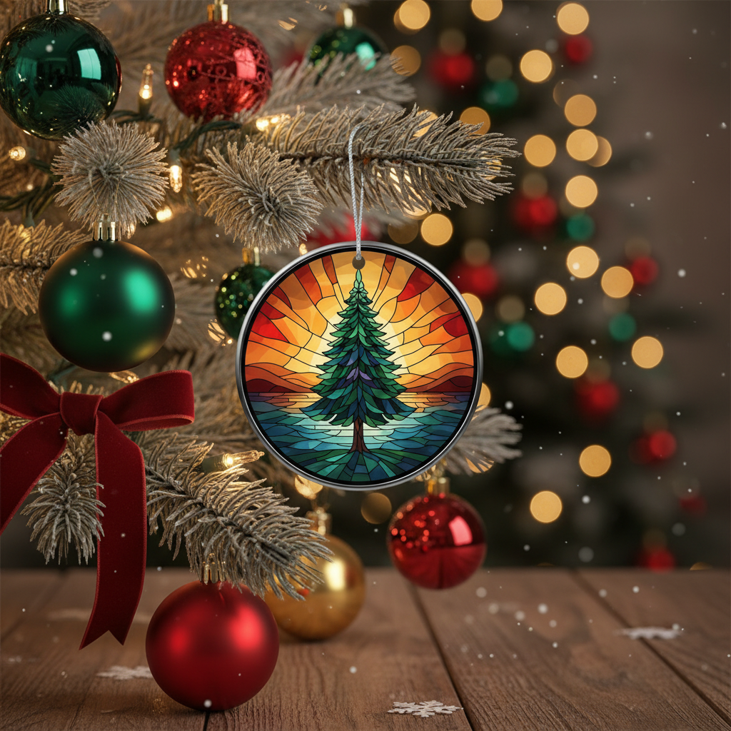 [2D FLAT ACRYLIC] 2025 Stained Glass Effect Christmas Ornament – Collectible Acrylic Suncatcher Gift