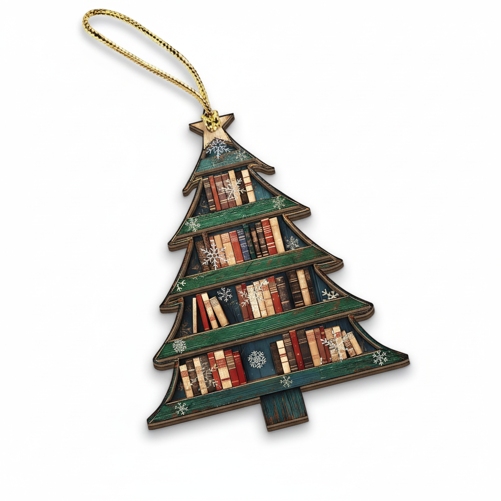 [2D FLAT ACRYLIC] Book Tree Christmas Ornament – Thoughtful Gift for Book Lovers