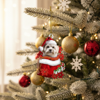 [2D FLAT ACRYLIC] Adorable Maltese Christmas Ornament – Festive Dog in Santa Bag Keepsake Gift