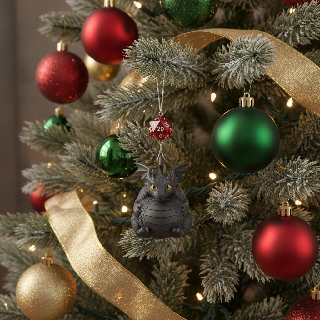 [2D FLAT ACRYLIC] Chonky Dragon D20 Christmas Ornament – Unique D&D and RPG Holiday Gift