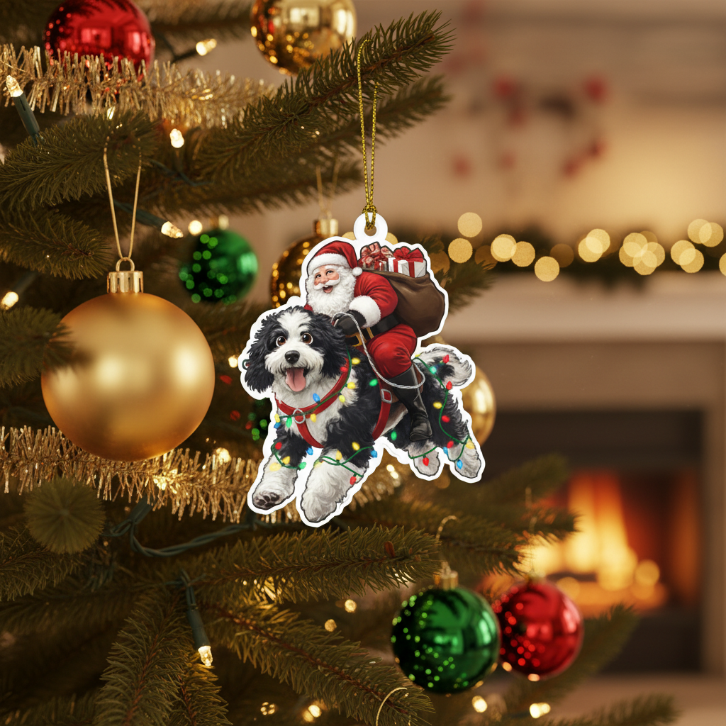 [2D FLAT ACRYLIC] Funny Bernedoodle Santa Christmas Ornament – 2025 Holiday Gift for Dog Lovers