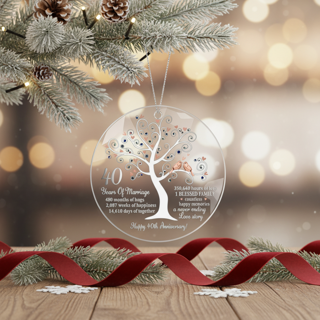 [2D FLAT ACRYLIC] 40th Ruby Wedding Anniversary Glass Ornament – Keepsake Gift for Parents & Couples