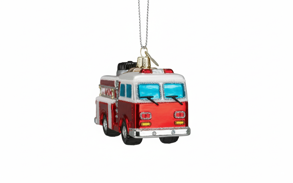 [2D FLAT ACRYLIC] Glass Fire Truck Christmas Ornament | Collectible Holiday Decor & Firefighter Gift