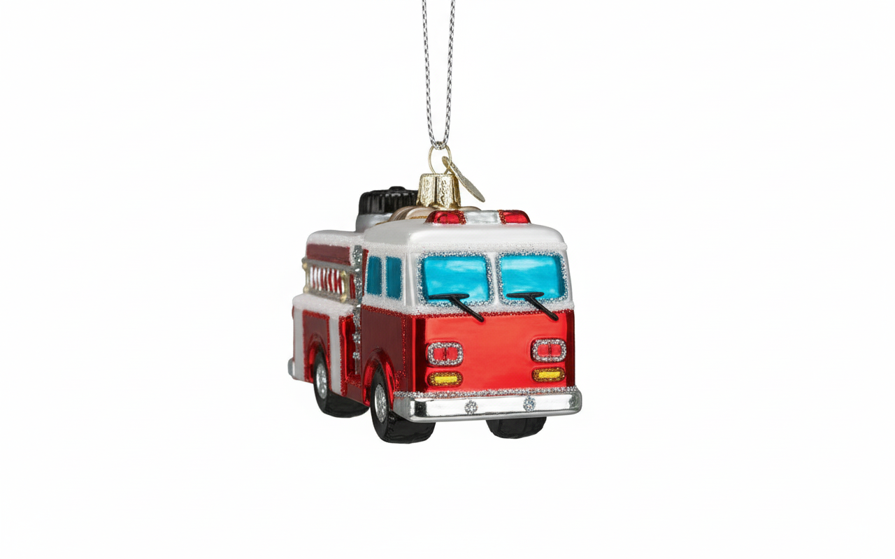 [2D FLAT ACRYLIC] Glass Fire Truck Christmas Ornament | Collectible Holiday Decor & Firefighter Gift