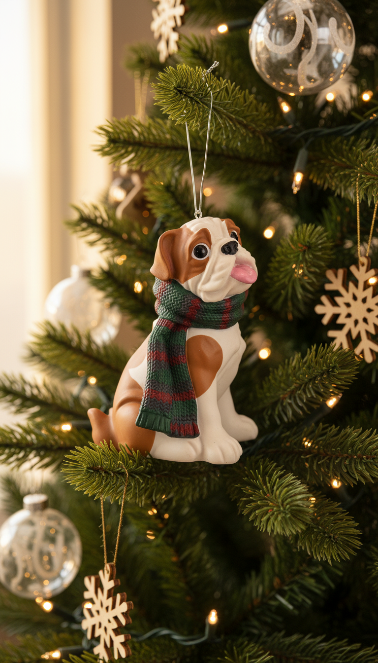 [2D FLAT ACRYLIC] Bulldog Christmas Ornament | Cute Dog Wearing Scarf | Holiday Gift for Pet Lovers 2025