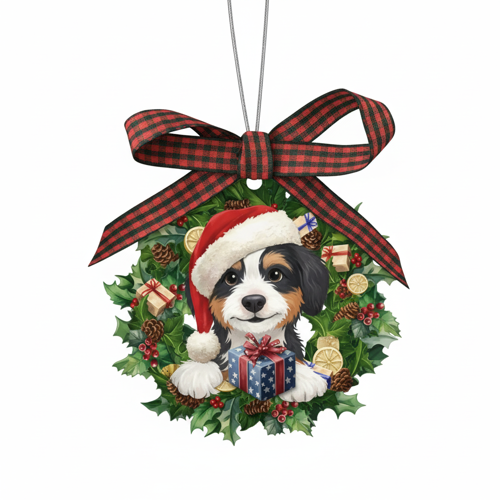 [2D FLAT ACRYLIC] Charming Aussiedoodle Christmas Ornament – Holiday Gift for Dog Lovers