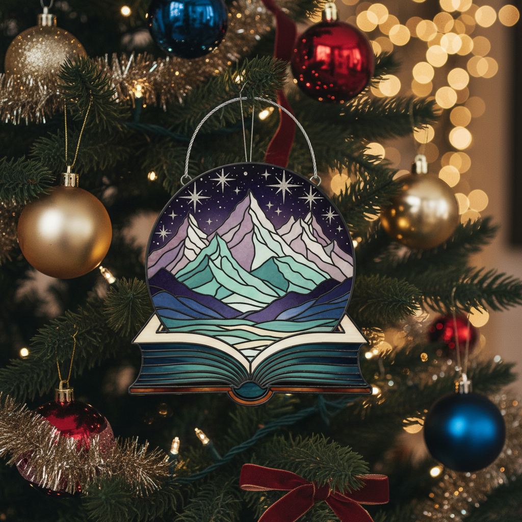 [2D FLAT ACRYLIC] Book Lover Suncatcher Ornament – Acrylic Mountain Scape Window Hanging Gift