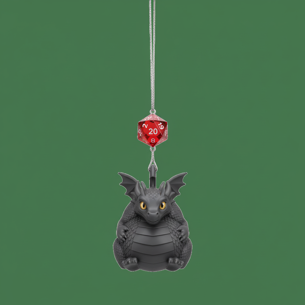[2D FLAT ACRYLIC] Chonky Dragon D20 Christmas Ornament – Unique D&D and RPG Holiday Gift
