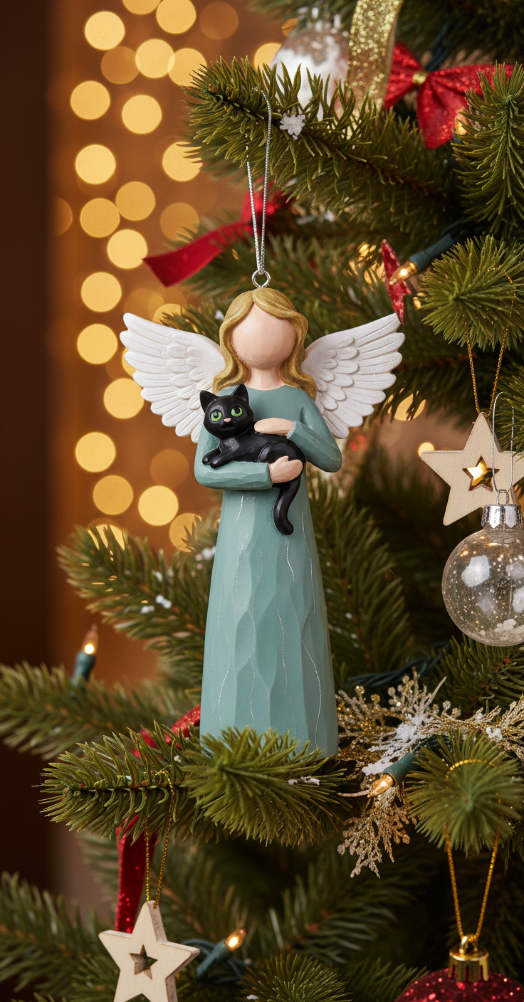 [2D FLAT ACRYLIC] Black Cat Angel Memorial Ornament | Heartfelt Pet Loss Sympathy Gift for Christmas