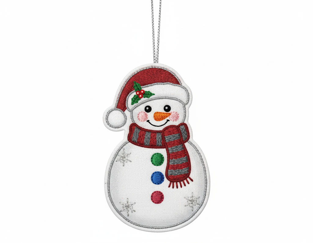 [2D FLAT ACRYLIC] In The Hoop Snowman Ornament Embroidery Design