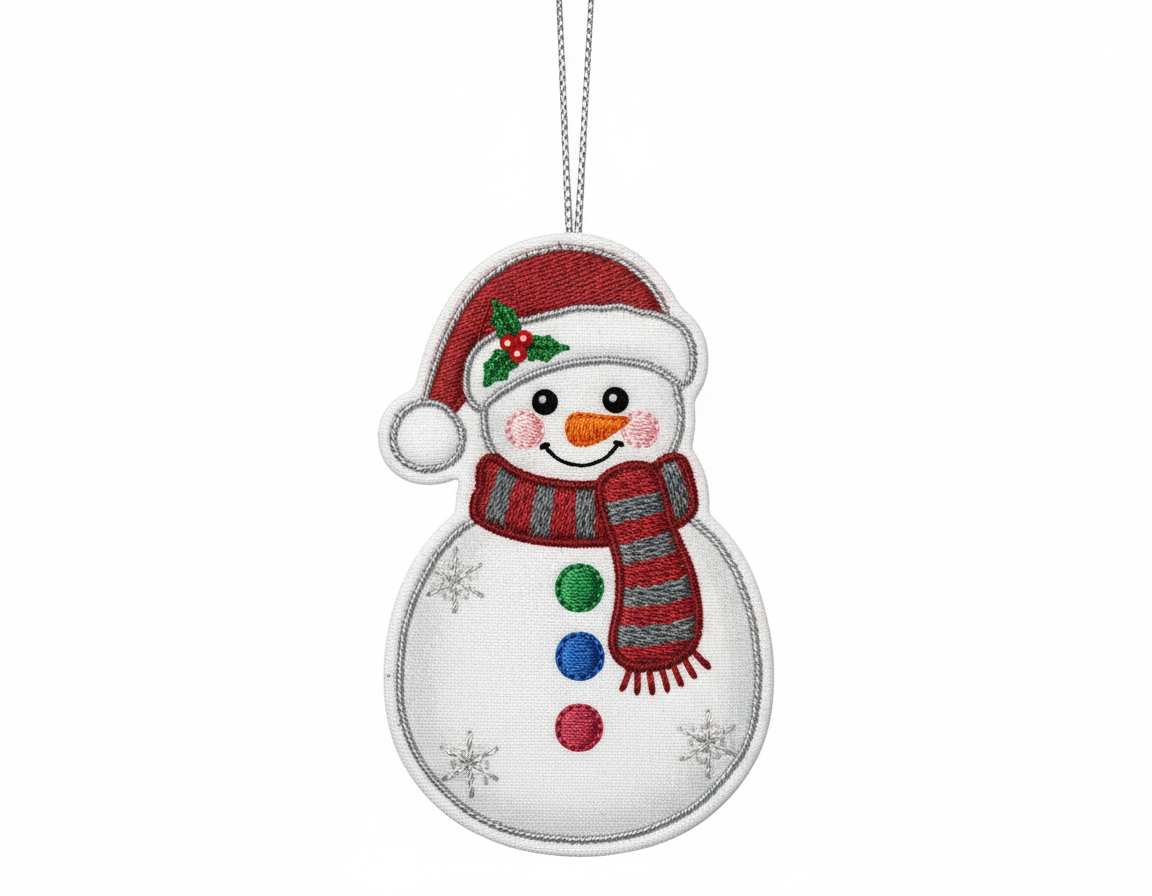 [2D FLAT ACRYLIC] In The Hoop Snowman Ornament Embroidery Design