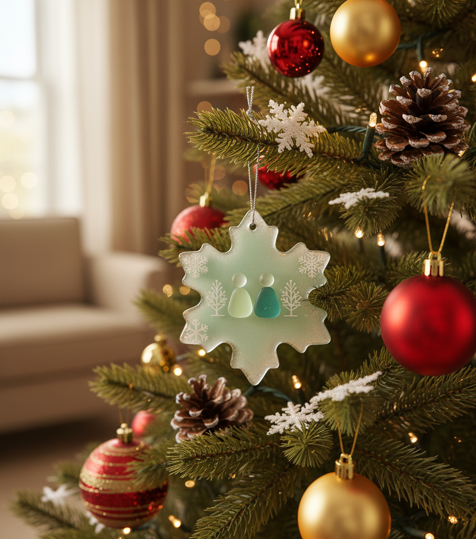 [2D FLAT ACRYLIC] Sea Glass Snowflake Ornament – Coastal Friendship Christmas Keepsake