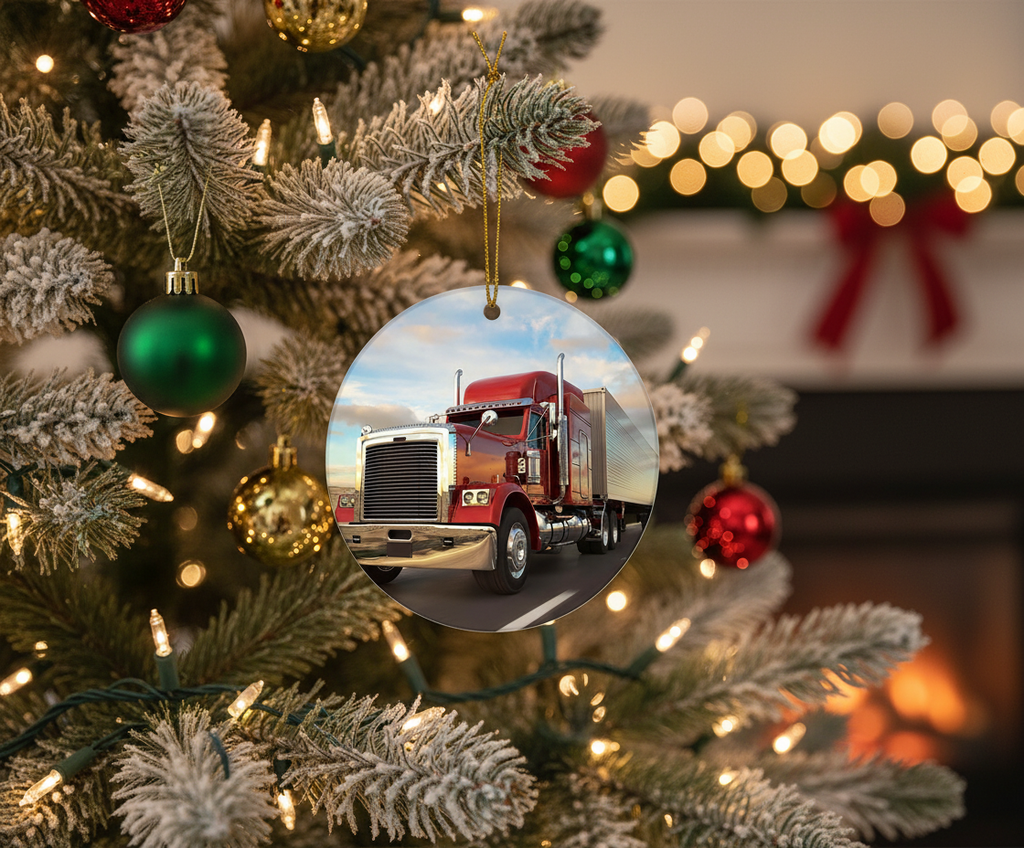 [2D FLAT ACRYLIC] Funny Truck Driver Christmas Ornament | Wooden Holiday Decor & Trucker Gift