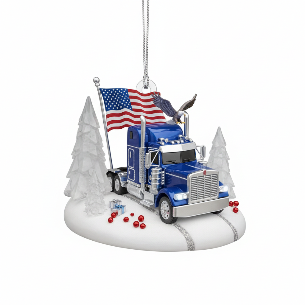 [2D FLAT ACRYLIC] Semi Truck Christmas Ornament with Lights | Truck Driver Gift | Holiday Decor