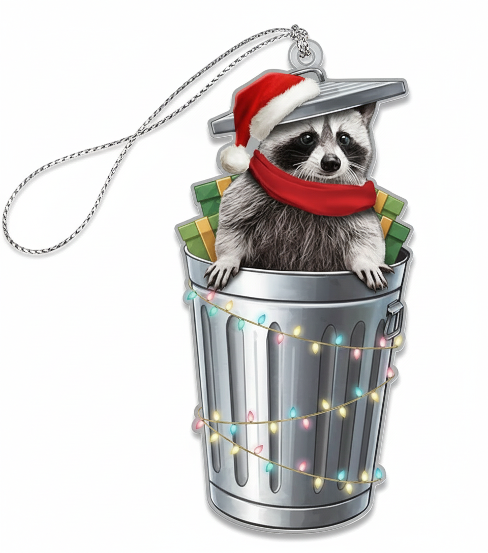 [2D FLAT ACRYLIC] Quirky Raccoon Christmas Ornament – Holiday Decor for Raccoon Lovers