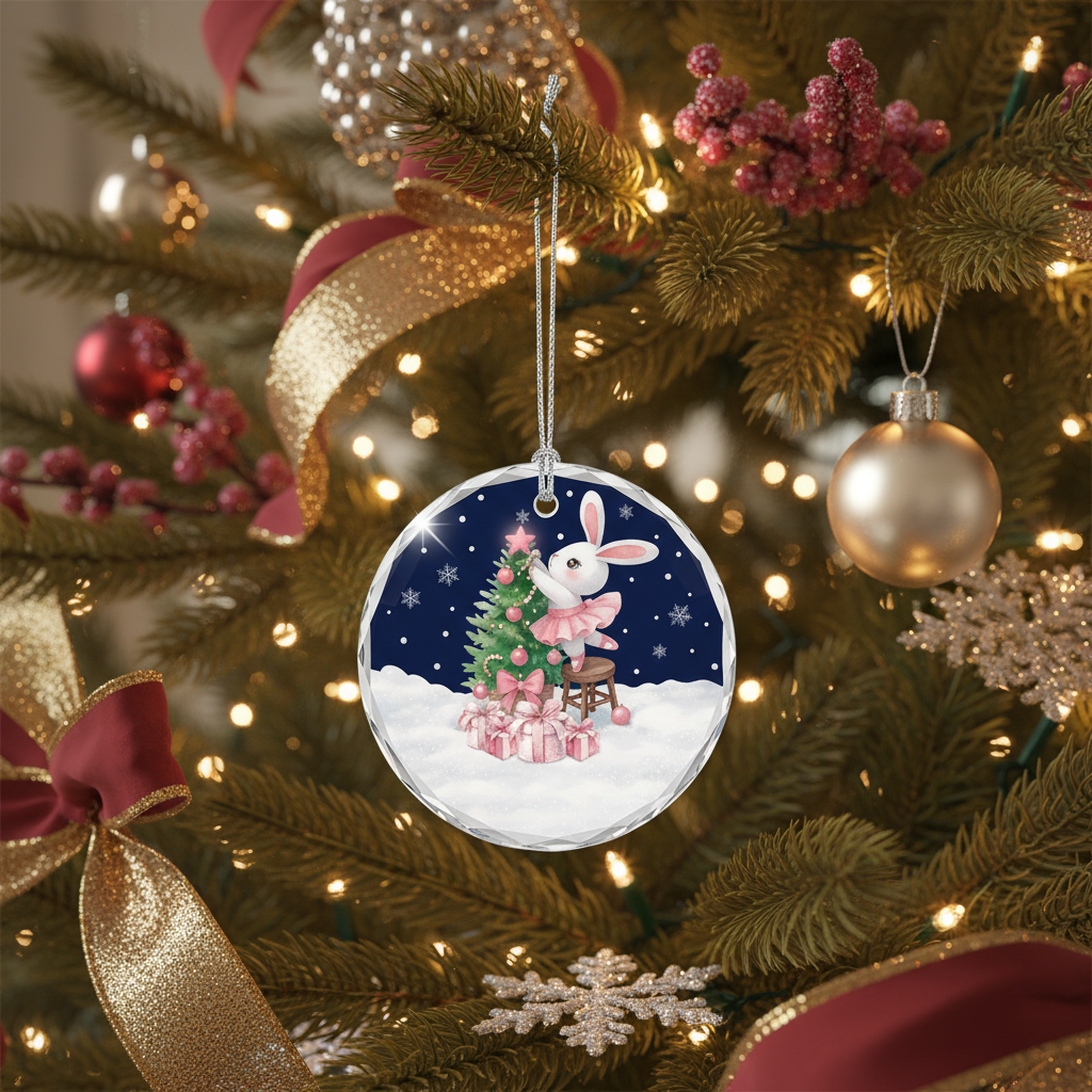 [2D FLAT ACRYLIC] Baby Girl's First Christmas Ornament 2025 – Pink Glass Keepsake Gift