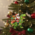 [2D FLAT ACRYLIC] Funny Santa Riding Dinosaur Christmas Ornament – Novelty Holiday Gift 2025