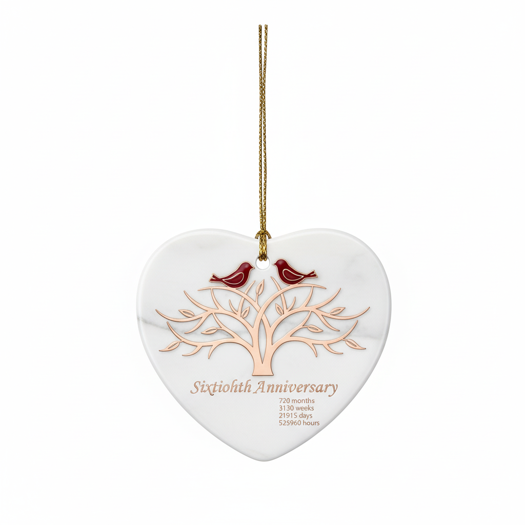 [2D FLAT ACRYLIC] 60th Diamond Wedding Anniversary Heart Ornament – Ceramic Keepsake Gift for Couple