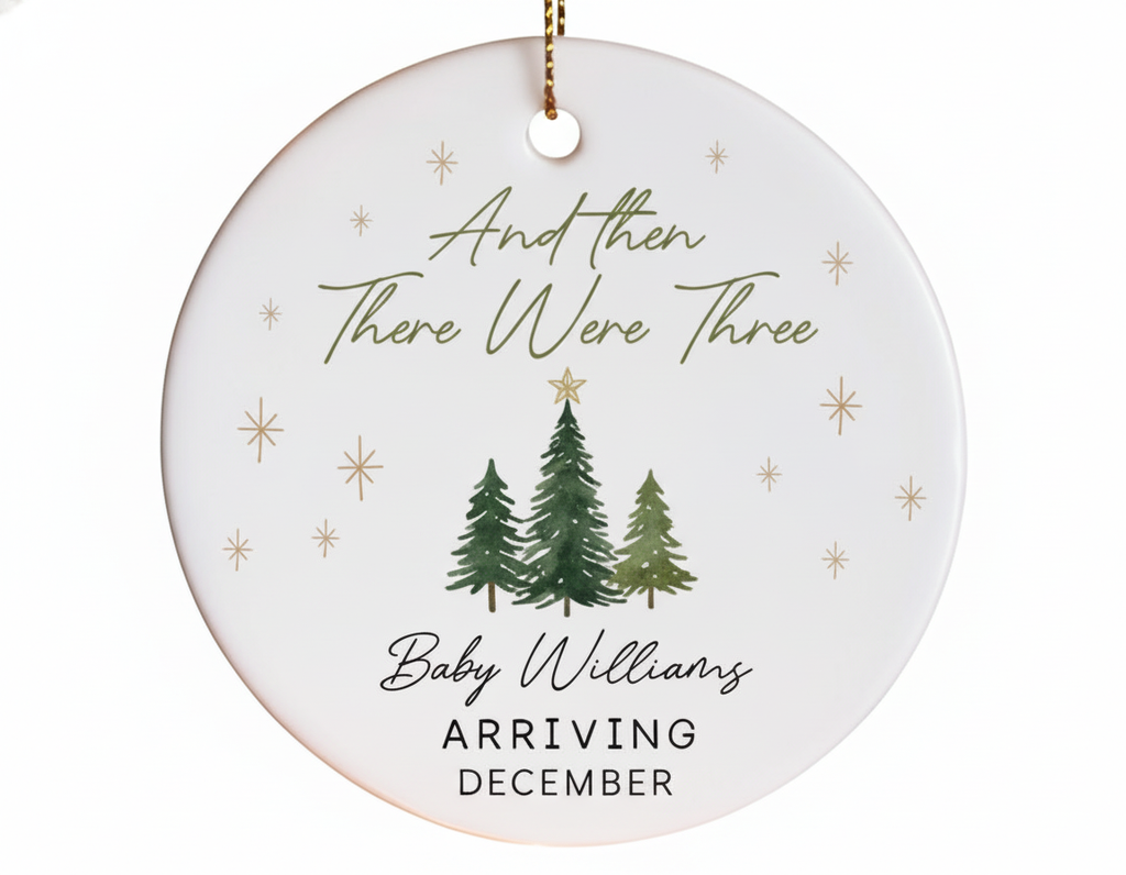 [2D FLAT ACRYLIC] 'And Then There Were Three' Pregnancy Announcement Ornament – Gift for Expecting Parents