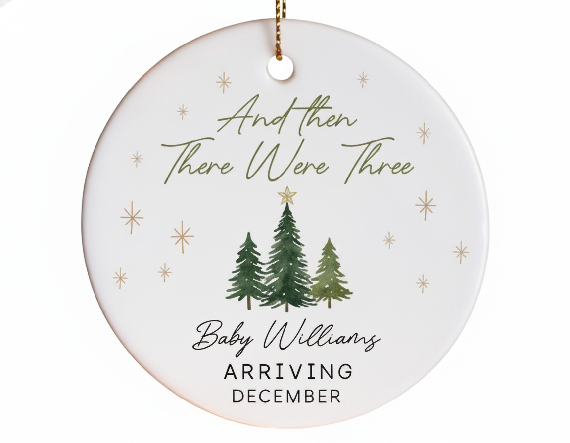 [2D FLAT ACRYLIC] 'And Then There Were Three' Pregnancy Announcement Ornament – Gift for Expecting Parents