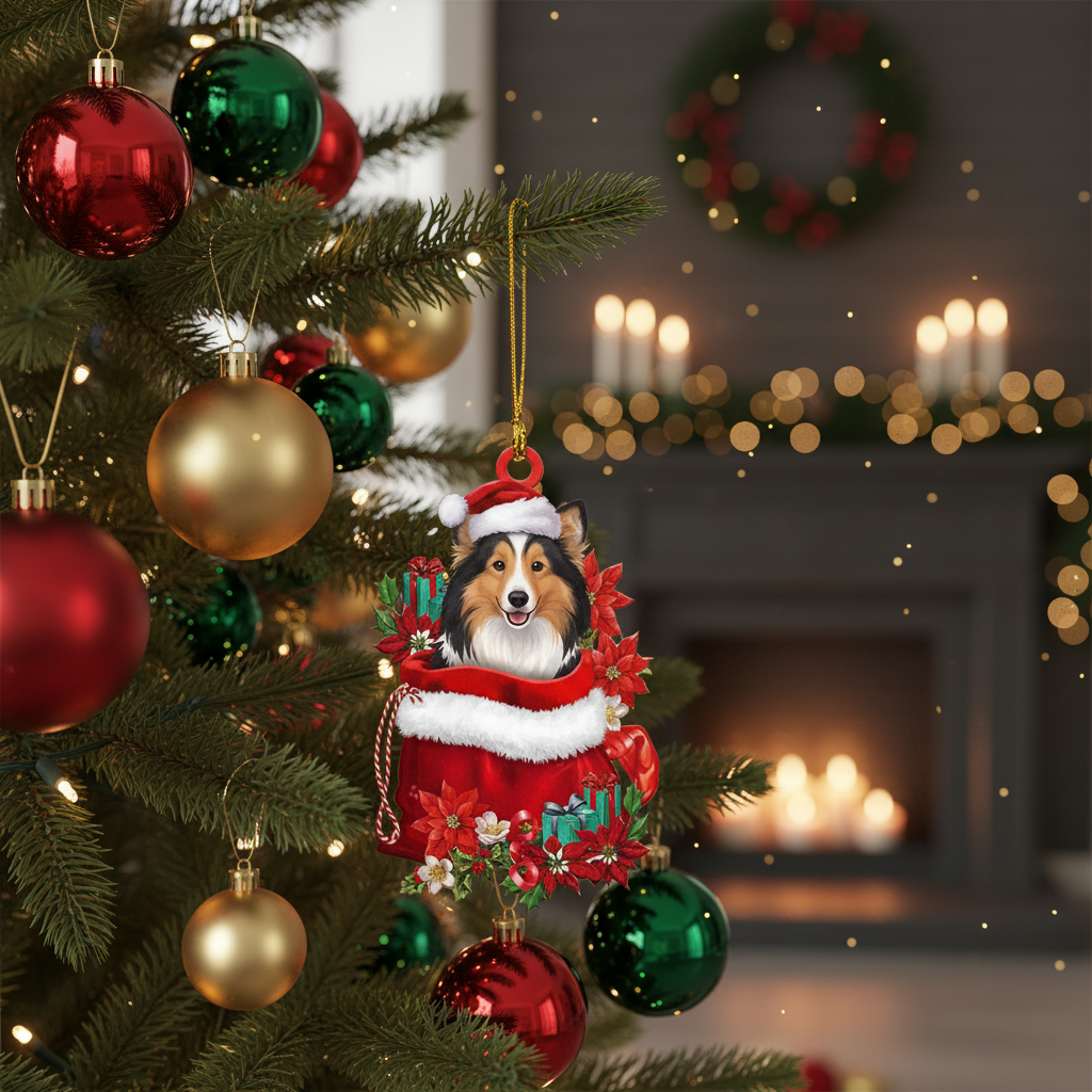 [2D FLAT ACRYLIC] Shetland Sheepdog Christmas Ornament – Festive Sheltie Lover Keepsake & Gift