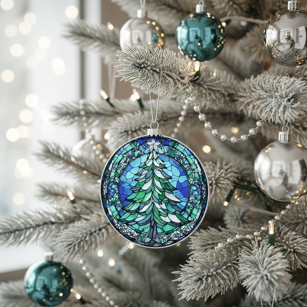 [2D FLAT ACRYLIC] Stained Glass-Inspired 2025 Christmas Ornament – Elegant Holiday Keepsake Gift