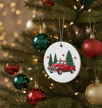 [2D FLAT ACRYLIC] Red Truck Christmas Ornament 2024 | Ceramic Farmhouse Holiday Decor Gift