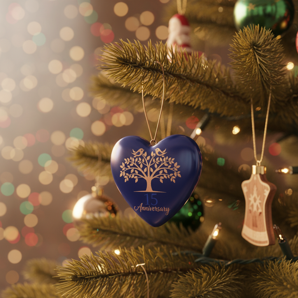 [2D FLAT ACRYLIC] 15th Wedding Anniversary Ornament – Ceramic Heart Keepsake Gift for Couple