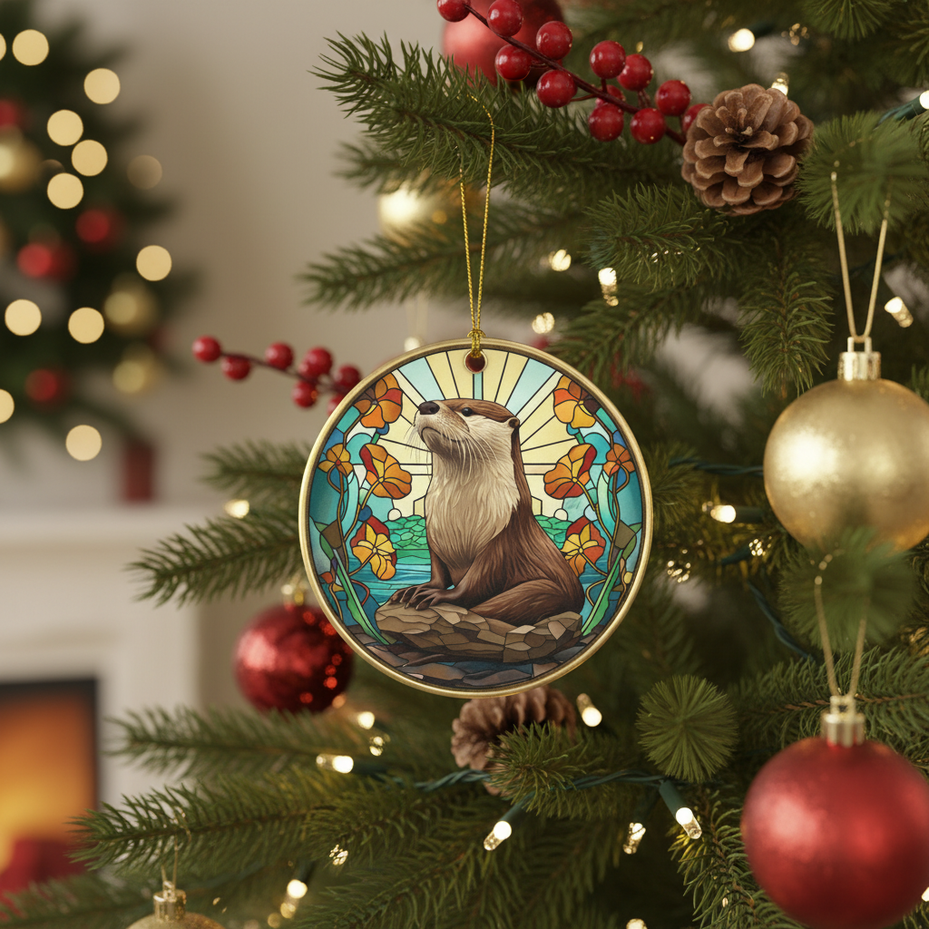 [2D FLAT ACRYLIC] Adorable Otter Christmas Ornament 2025 | Acrylic Animal Tree Decor & Keepsake Gift