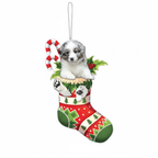 [2D FLAT ACRYLIC] Australian Shepherd Christmas Ornament | Festive Aussie in Stocking Holiday Decor & Dog Lover Gift
