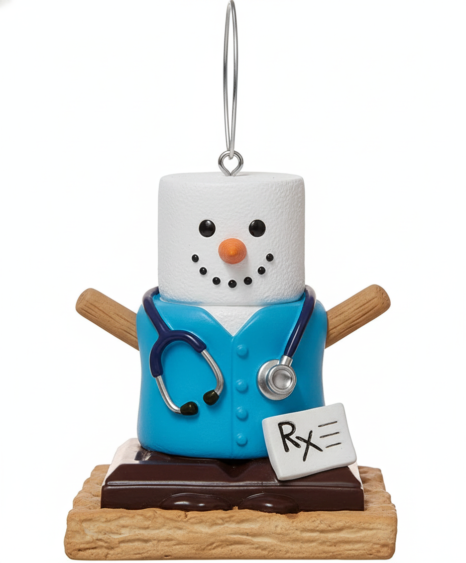 [2D FLAT ACRYLIC] Adorable S'mores Doctor Christmas Ornament – Hand-Painted Resin Gift for Medical Professionals