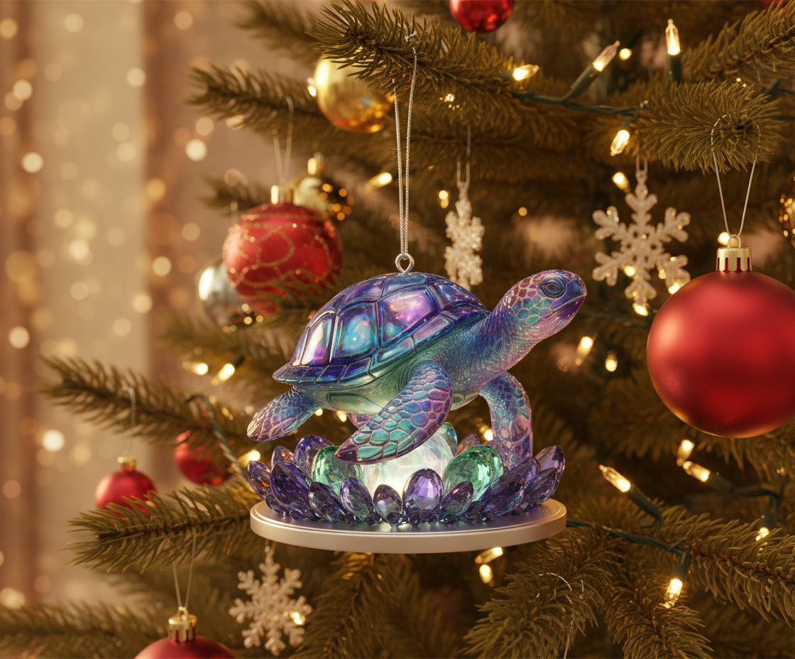 [2D FLAT ACRYLIC] Art Deco Sea Turtle Ornament – 2D Flat Desktop Sculpture for Home & Office Decor