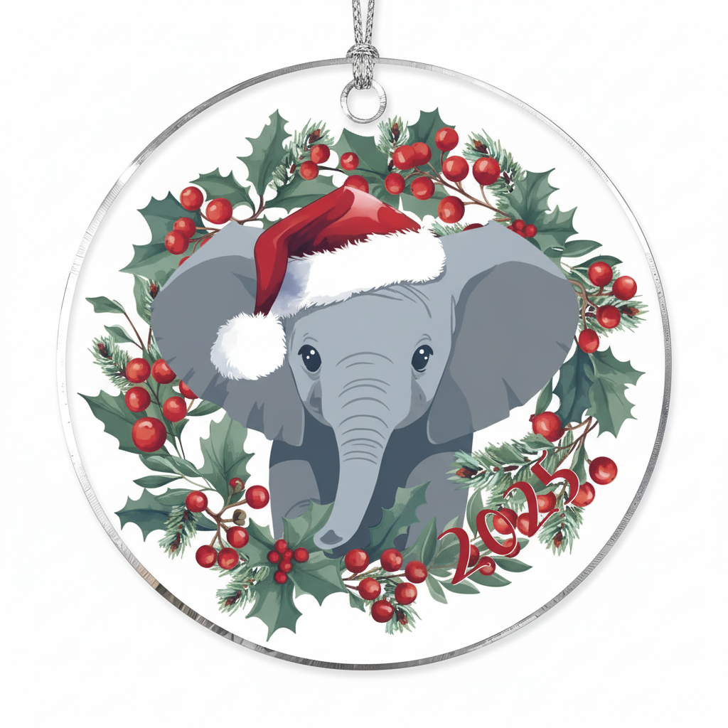 [2D FLAT ACRYLIC] Charming Elephant Christmas Ornament | Acrylic Holiday Decor & Gift for Animal Lovers