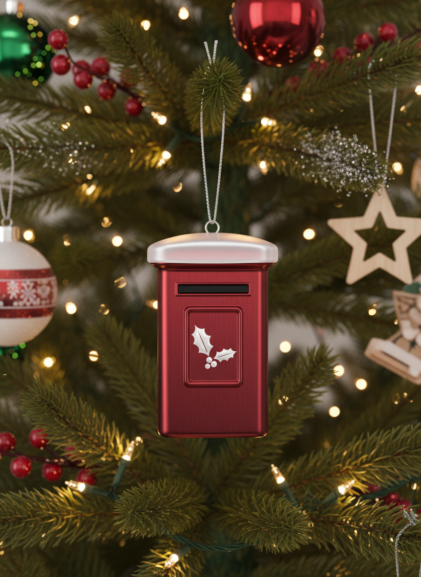 [2D FLAT ACRYLIC] Handmade Fused Glass Postbox Ornament – Unique Christmas Tree Decoration