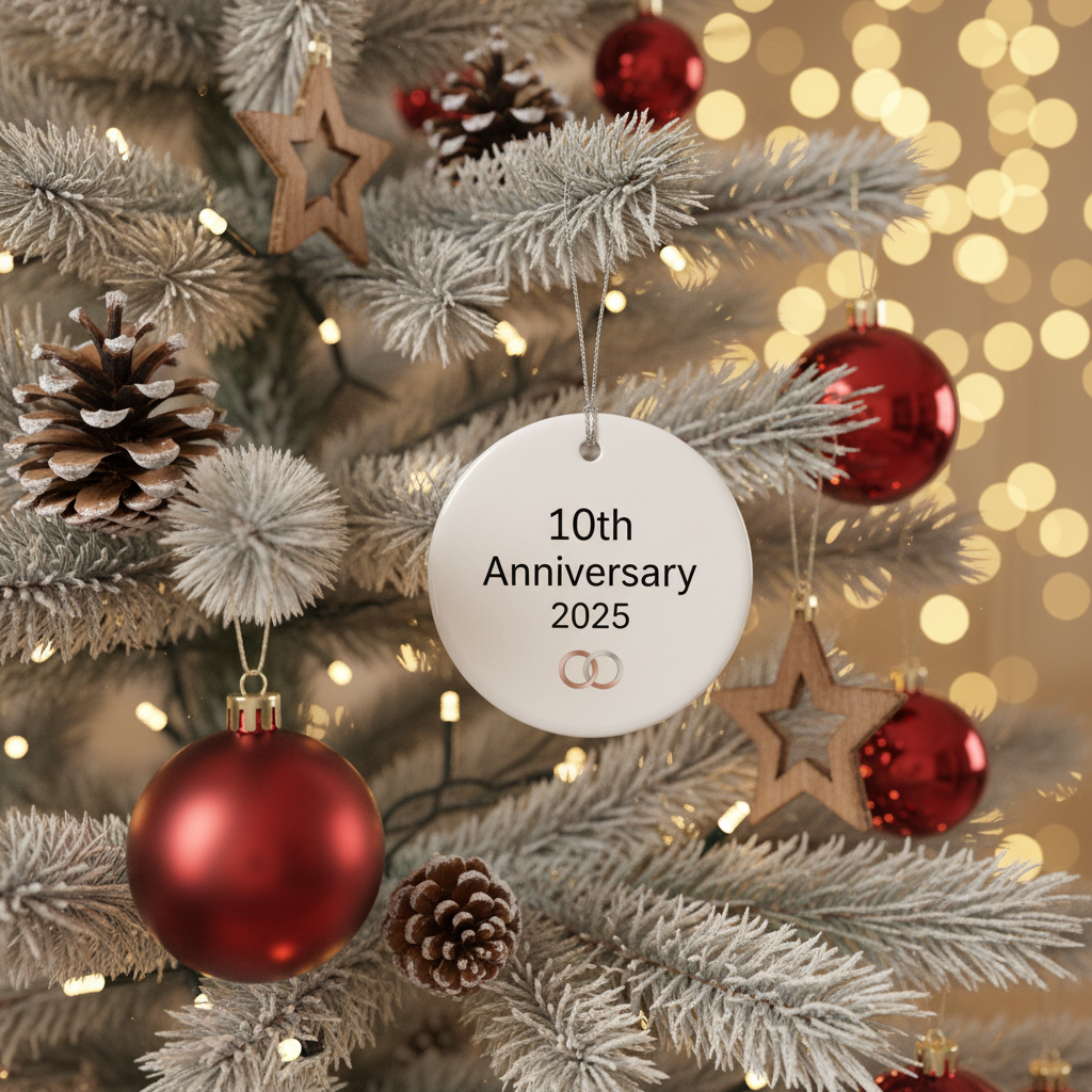 [2D FLAT ACRYLIC] 10th Wedding Anniversary Ornament 2025 – Ceramic Keepsake Gift for Couples