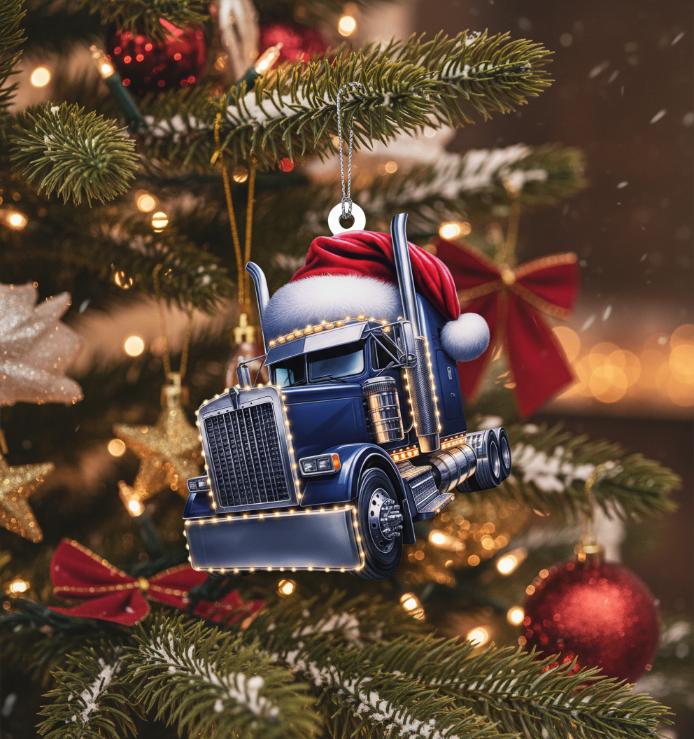 [2D FLAT ACRYLIC] Big Rig Santa Christmas Ornament | Unique Holiday Decor & Trucker Gift